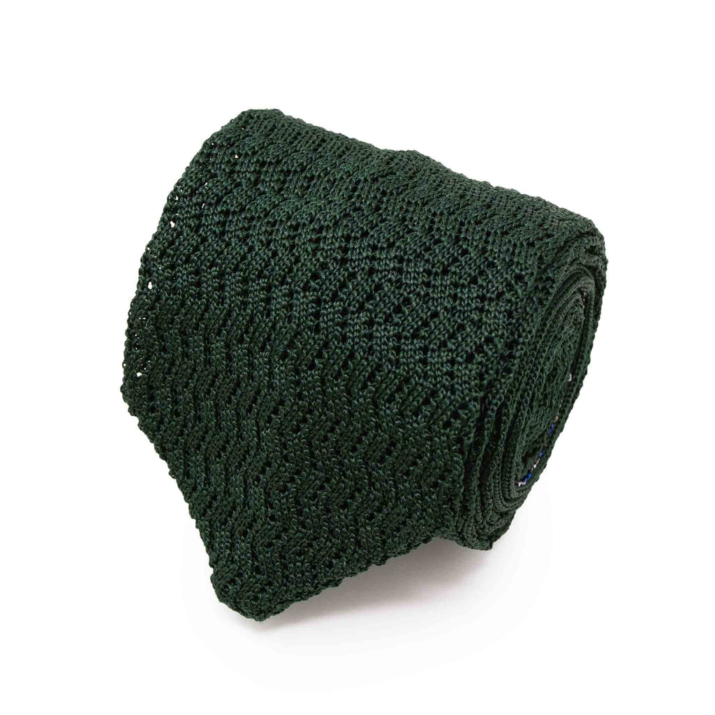 Forest Green Zig Zag V Point Knitted Tie - serafinesilk