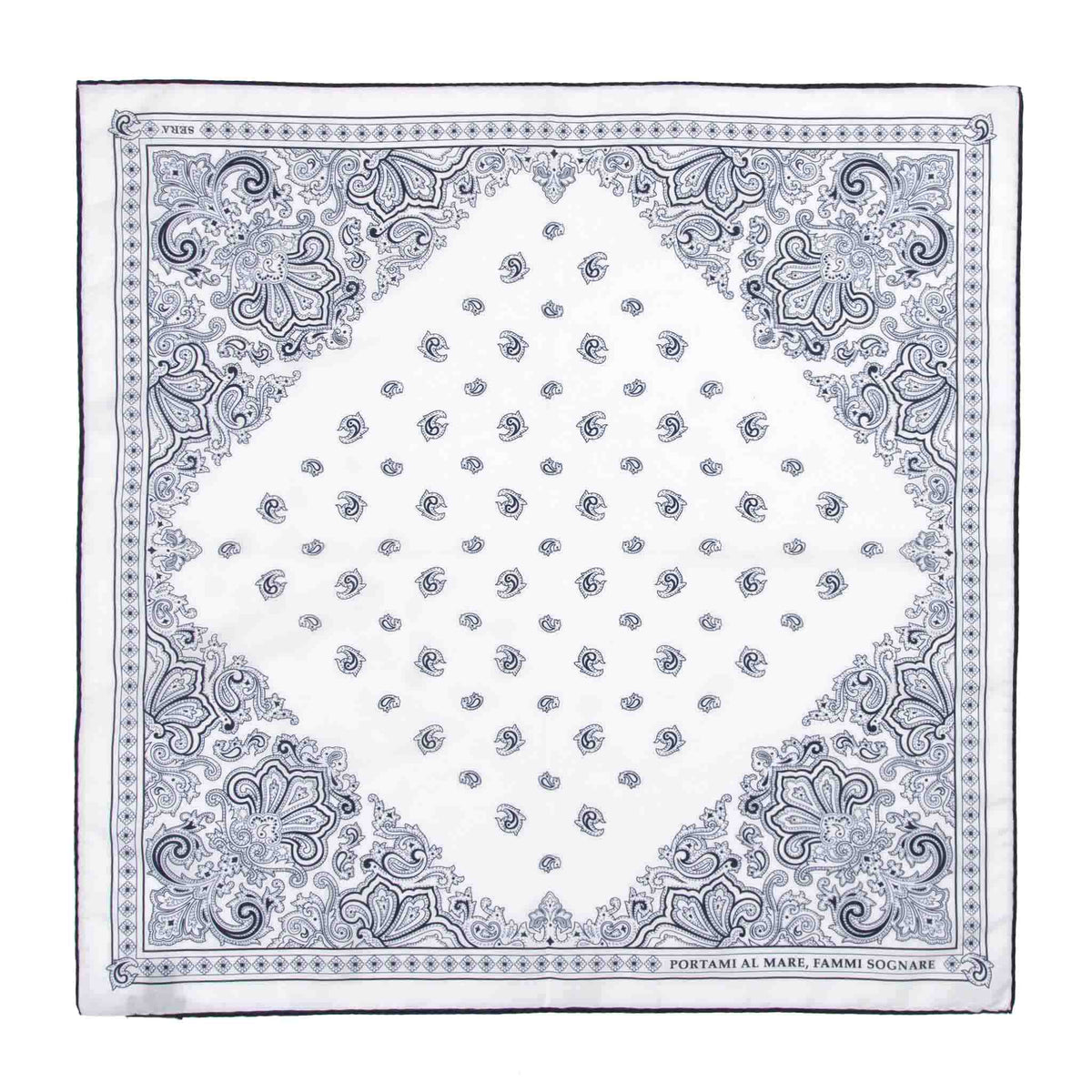 Portami al Mare - White & Navy Cotton & Silk Bandana | Serà Fine Silk