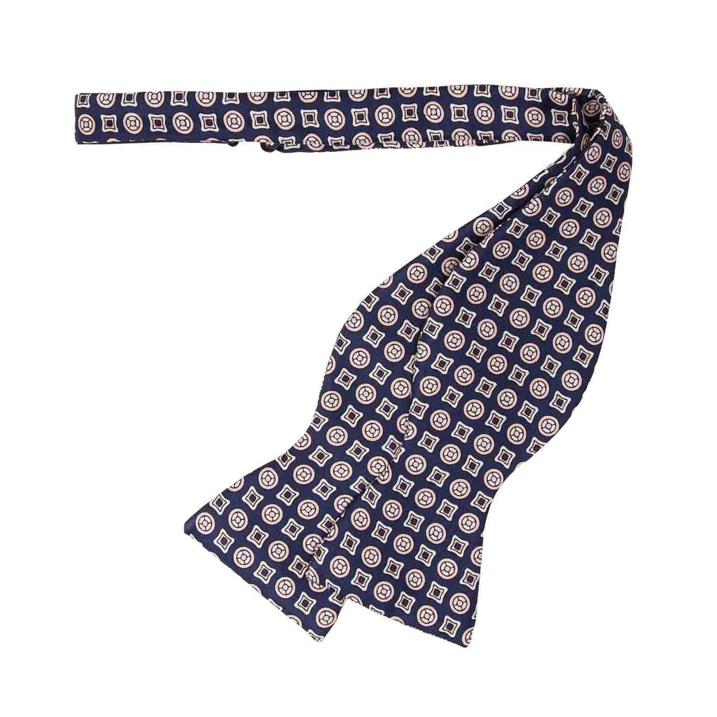 Blue with Pink Circles Self-Tie Silk Bow Tie Serà Fine Silk
