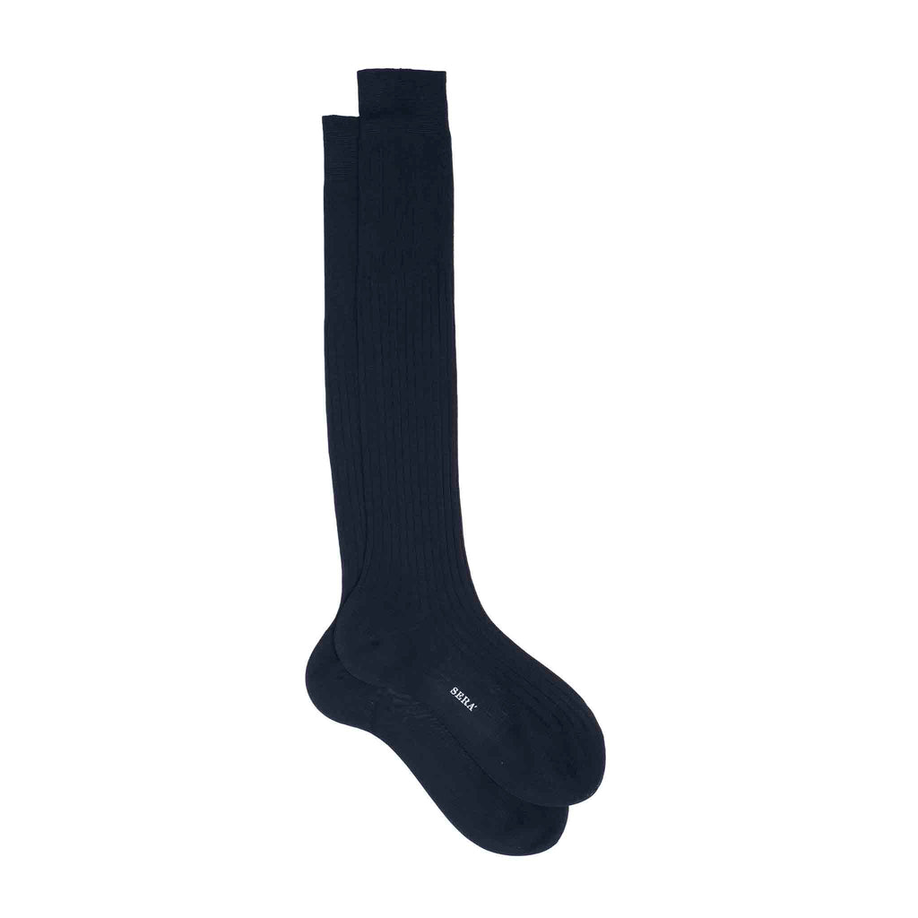 Dark Blue Ribbed Wool Socks Serà Fine Silk