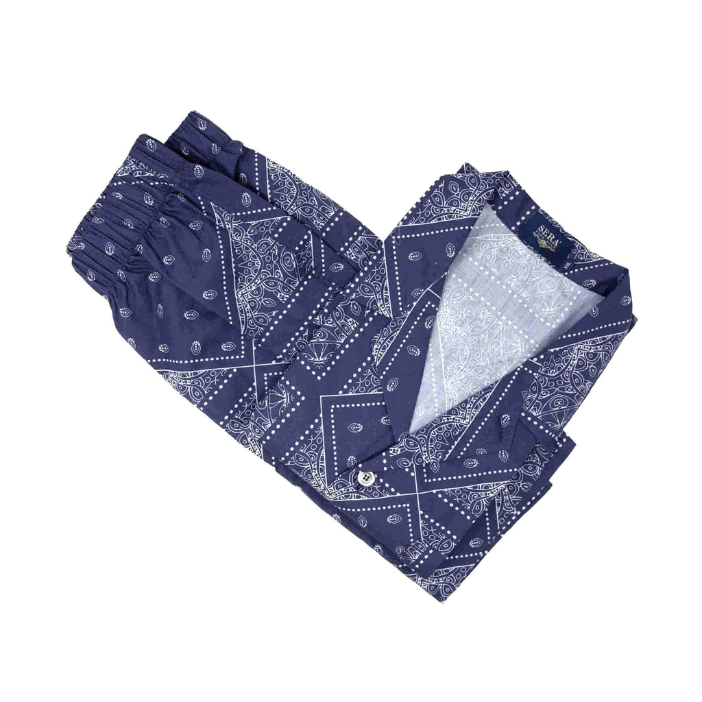 sera fine silk - blue bandana pattern cotton short pajama