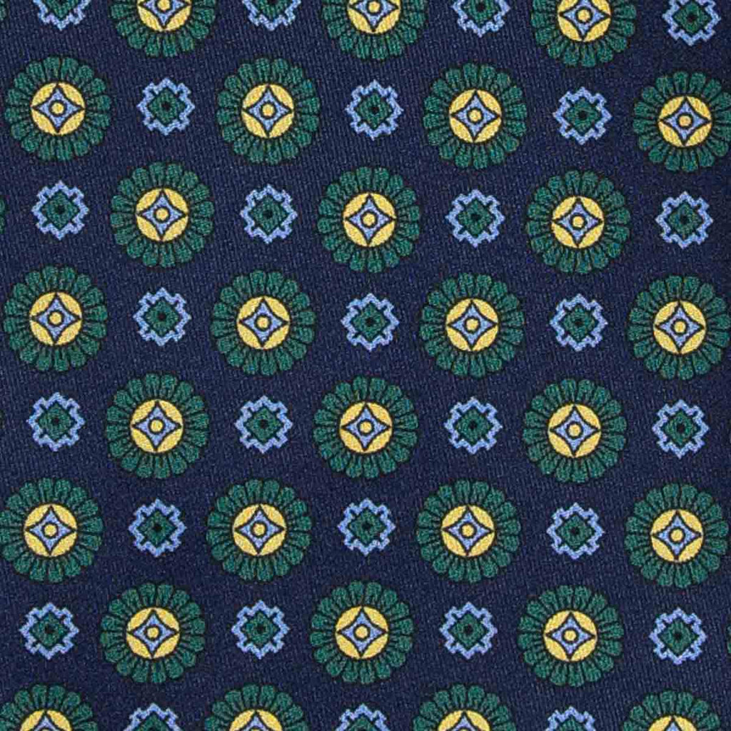 blue and green medallions silk tie