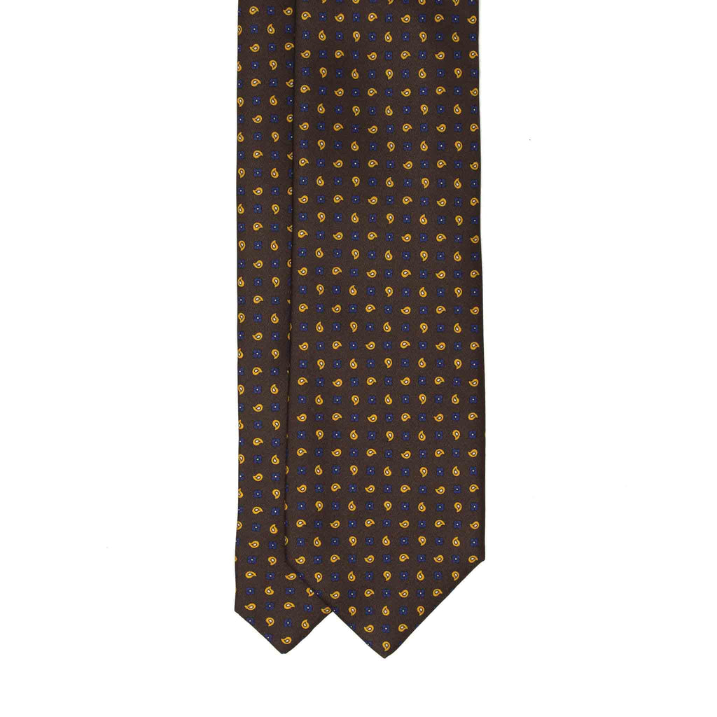 brown and yellow paisley silk tie