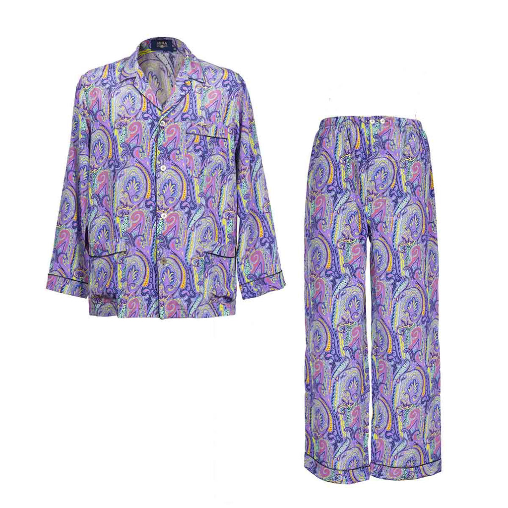 purple and blue paisley silk pajama - serà fine silk