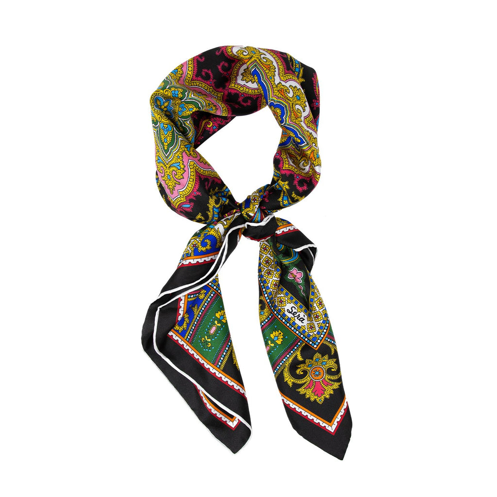 madame butterfly black multicolor silk scarf