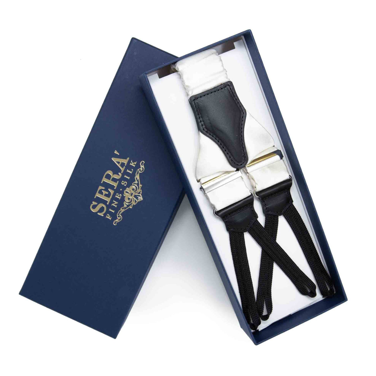 White Barathea Tuxedo Silk Suspenders | Serà Fine Silk