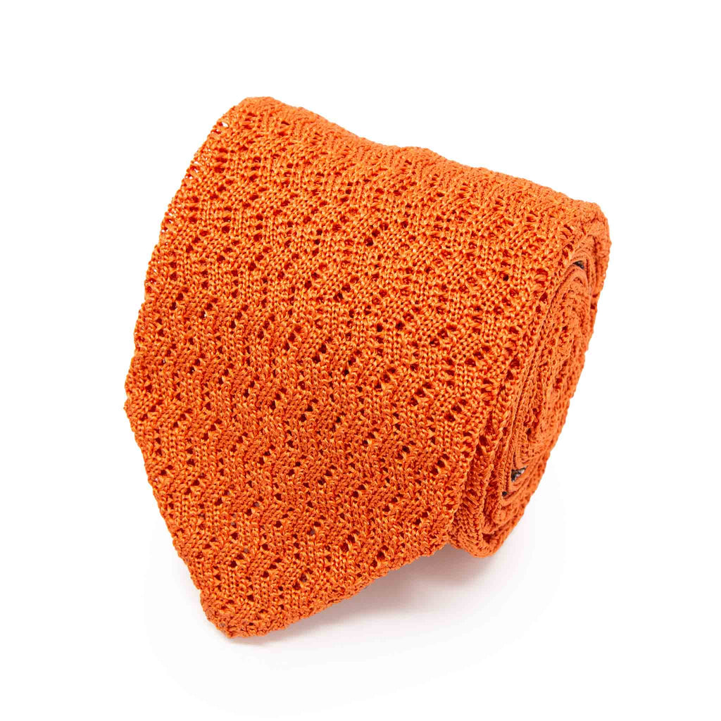 Orange Zig Zag V Point Knitted Silk Tie - sera fine silk