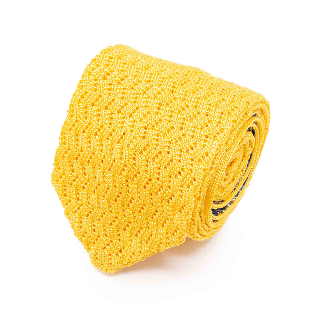 Yellow Zig Zag V Point Knitted Silk Tie - sera fine silk