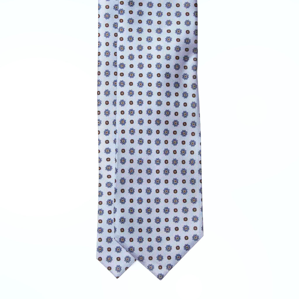 Light Blue and Brown Flowers Paisley Silk Tie Serà Fine Silk