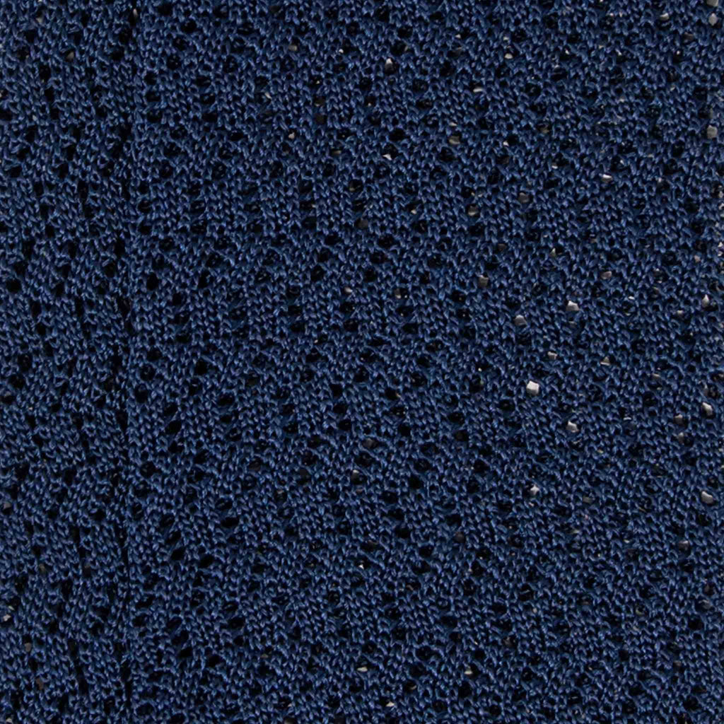 Navy Blue Zig Zag V Point Knitted Tie Serà Fine Silk
