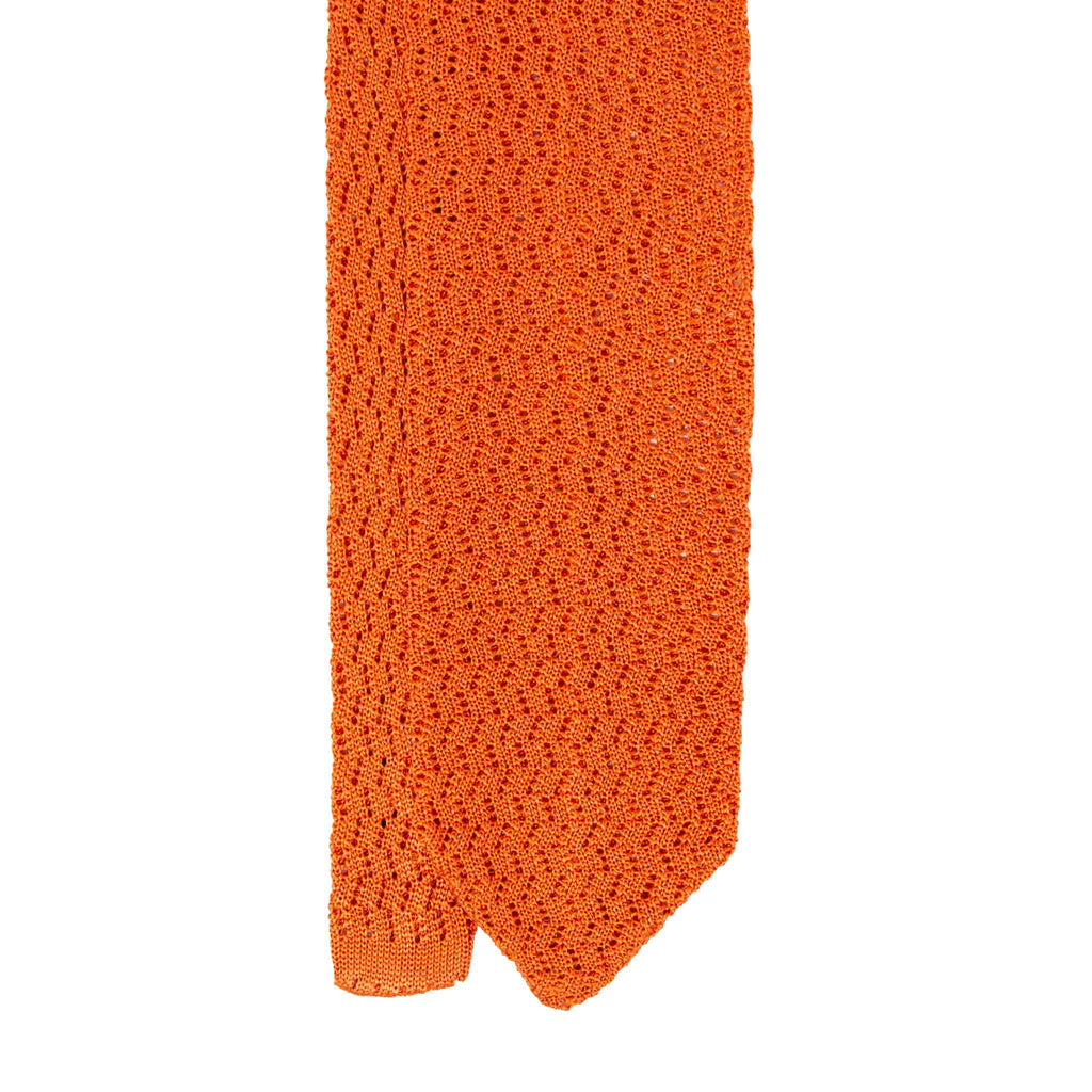 Orange Zig Zag V Point Knitted Silk Tie - sera fine silk