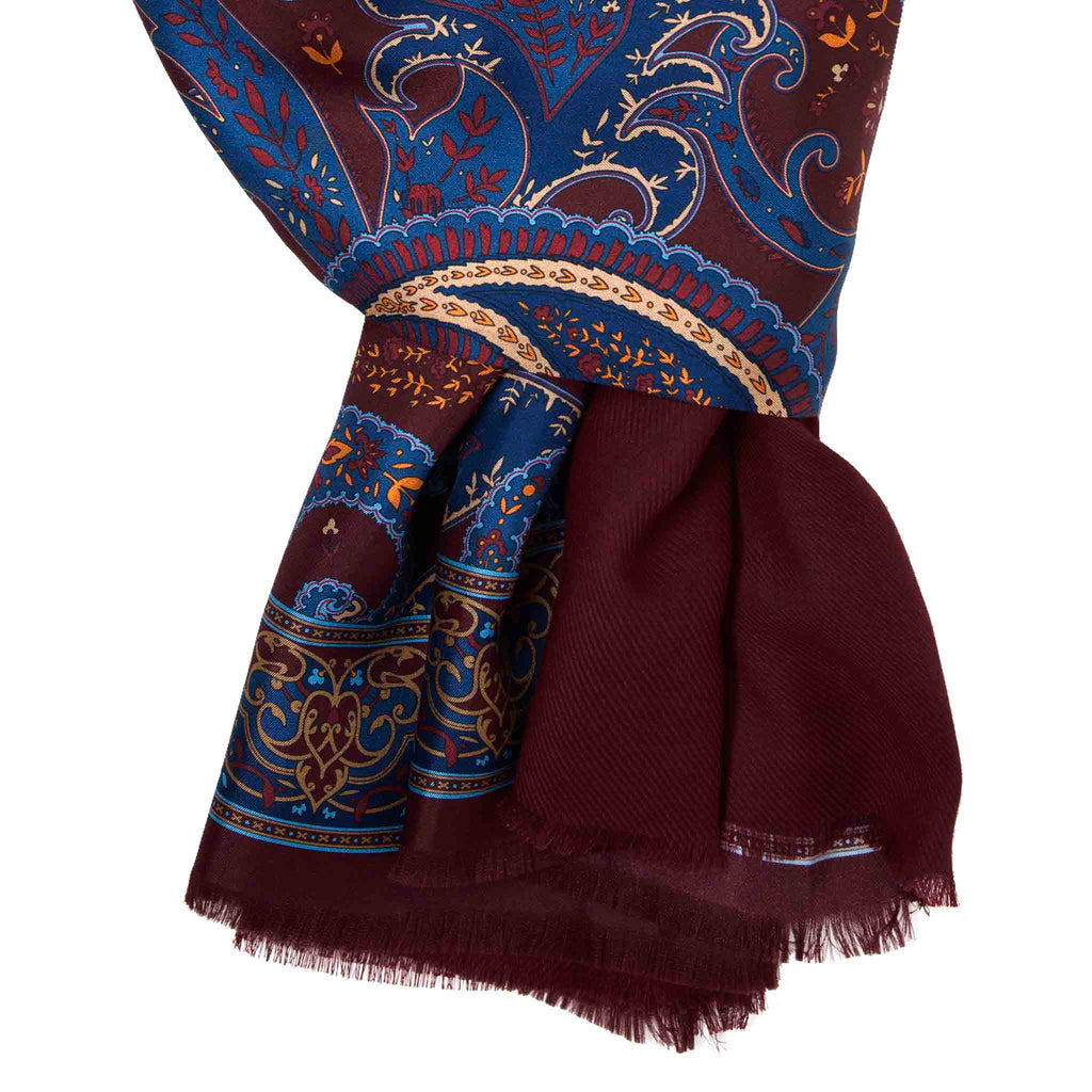 Blue and Burgundy Cashmere Scarf Serà Fine Silk