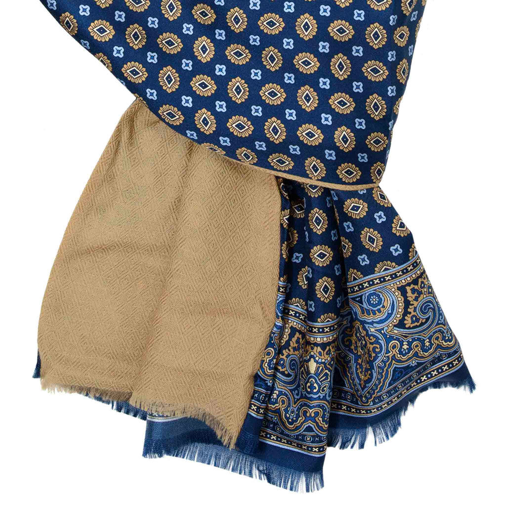 Blue and Cream Geometric Cashmere Scarf Serà Fine Silk