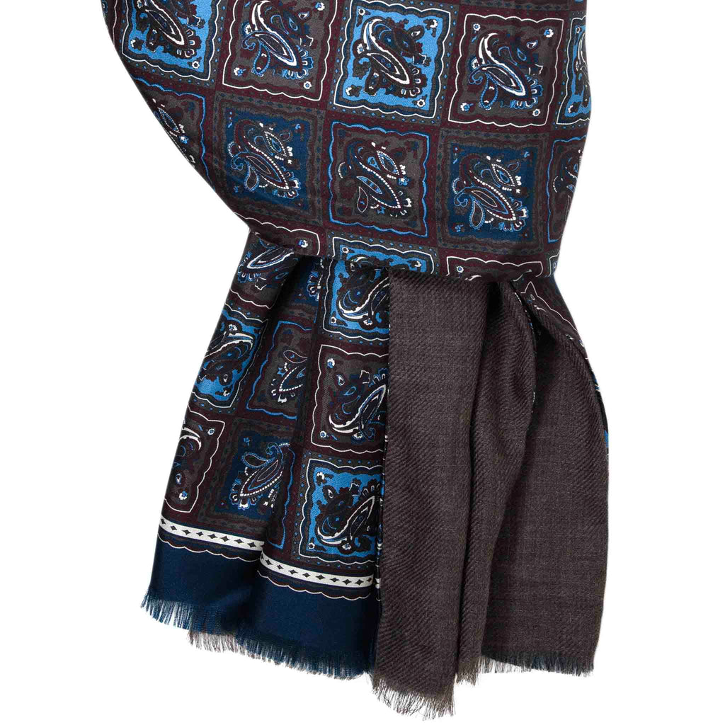 Blue and Brown Mosaic Cashmere Scarf Serà Fine Silk