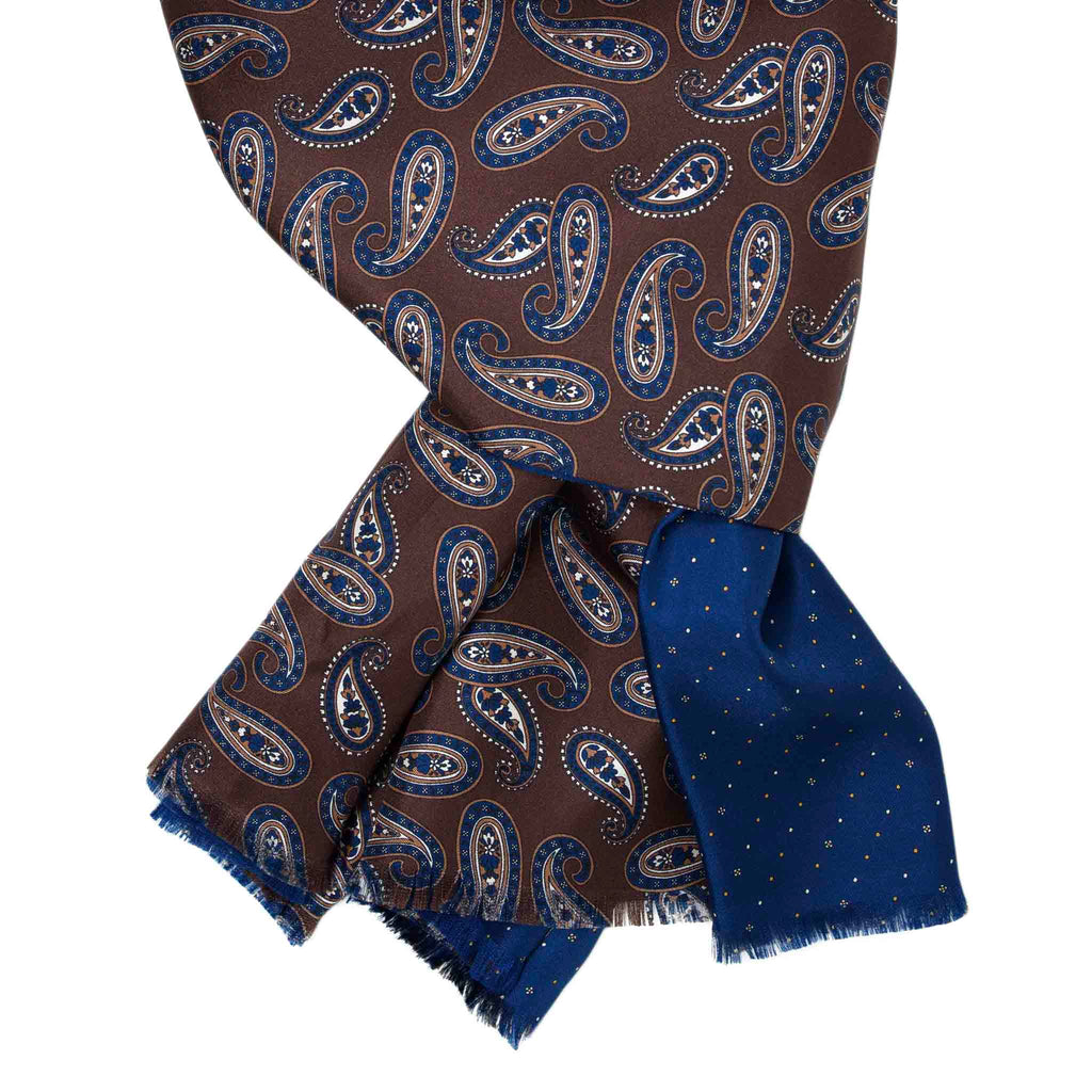 Blue and Brown Paisley Cashmere Scarf Serà Fine Silk