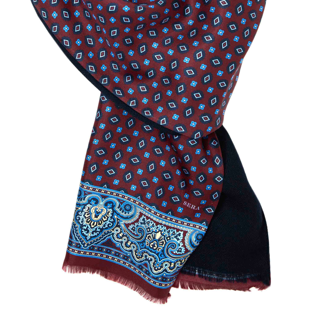 Burgundy and Black Geometric Cashmere Scarf Serà Fine Silk