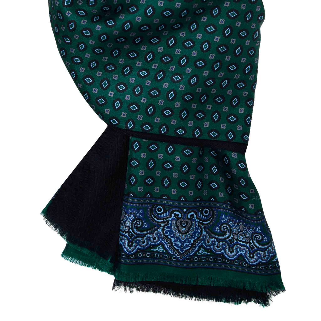 Green and Black Geometric Cashmere Scarf Serà Fine Silk