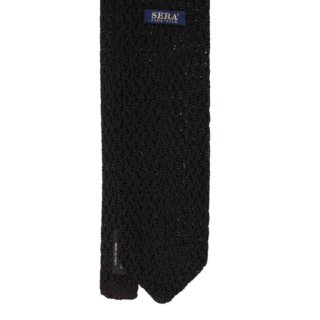 Black Zig Zag V Point Knitted Silk Tie Serà Fine Silk