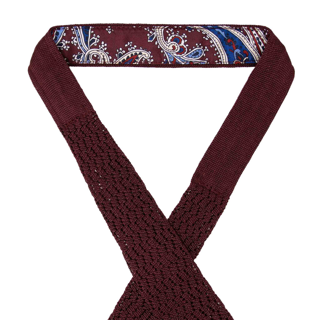 Burgundy Zig Zag V Point Knitted Silk Tie Serà Fine Silk
