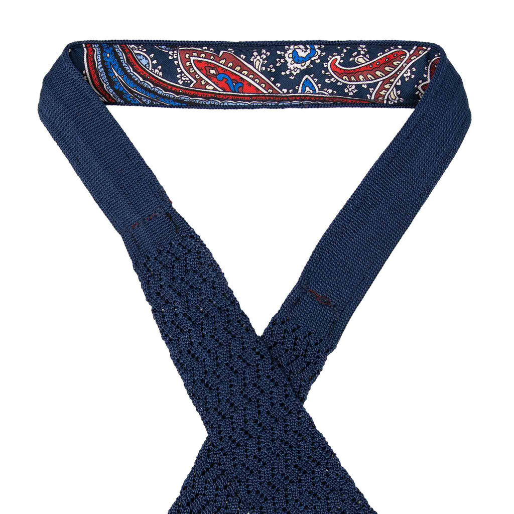 Navy Blue Zig Zag V Point Knitted Tie Serà Fine Silk