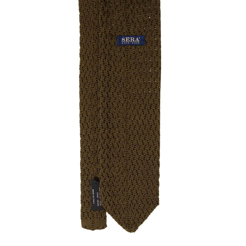 Olive Green Zig Zag V Point Knitted Silk Tie - sera fine silk