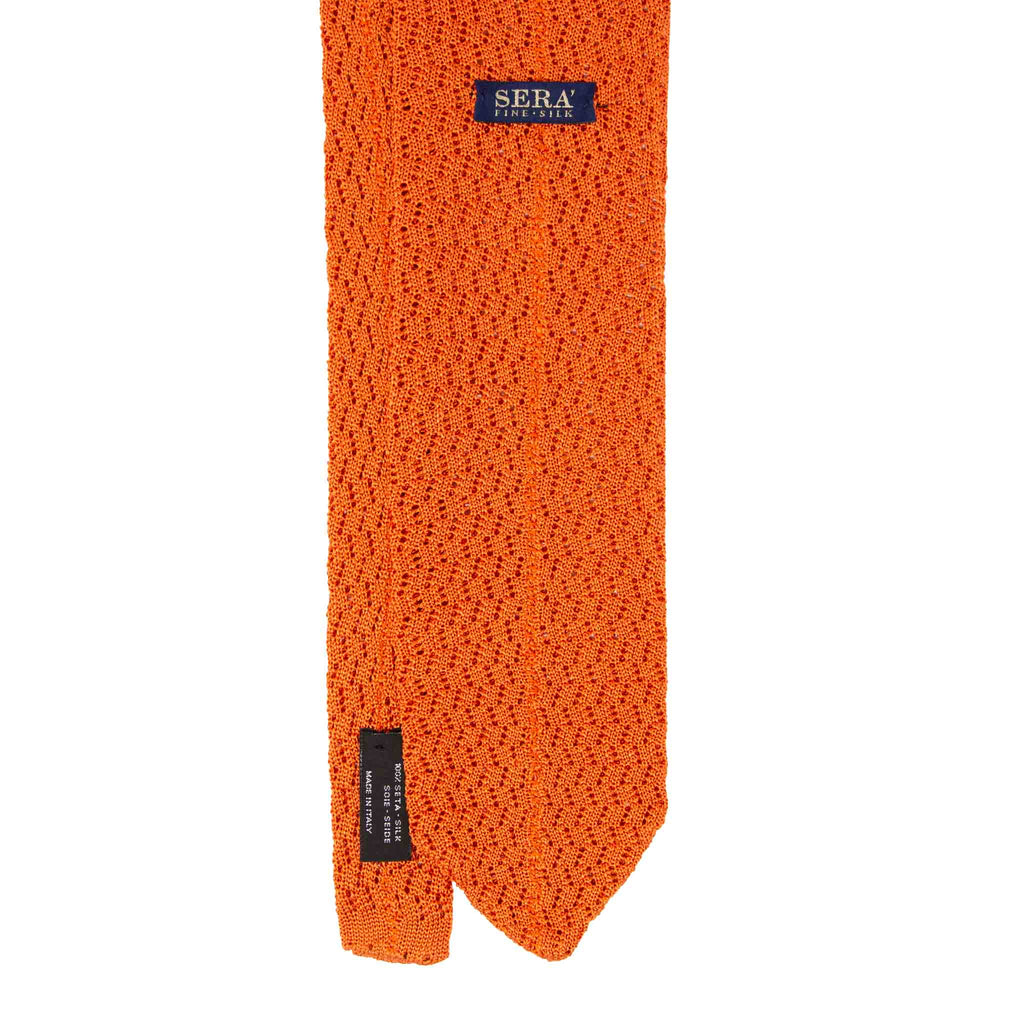 Orange Zig Zag V Point Knitted Silk Tie - sera fine silk