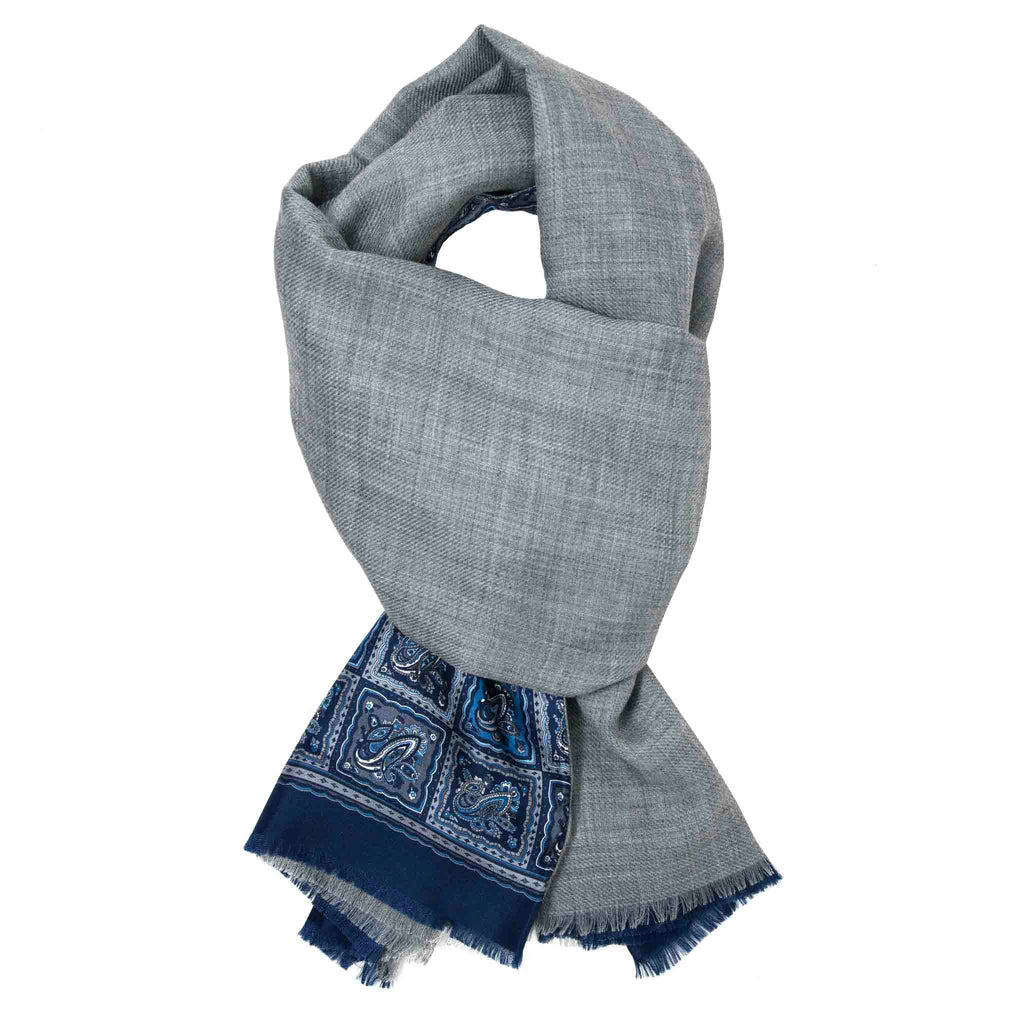 Blue and Grey Mosaic Cashmere Scarf Serà Fine Silk
