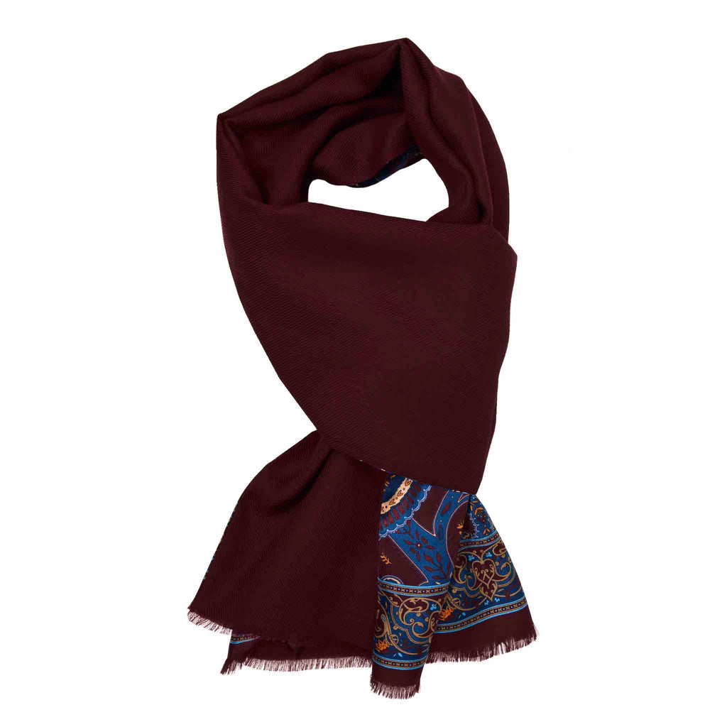 Blue and Burgundy Cashmere Scarf Serà Fine Silk
