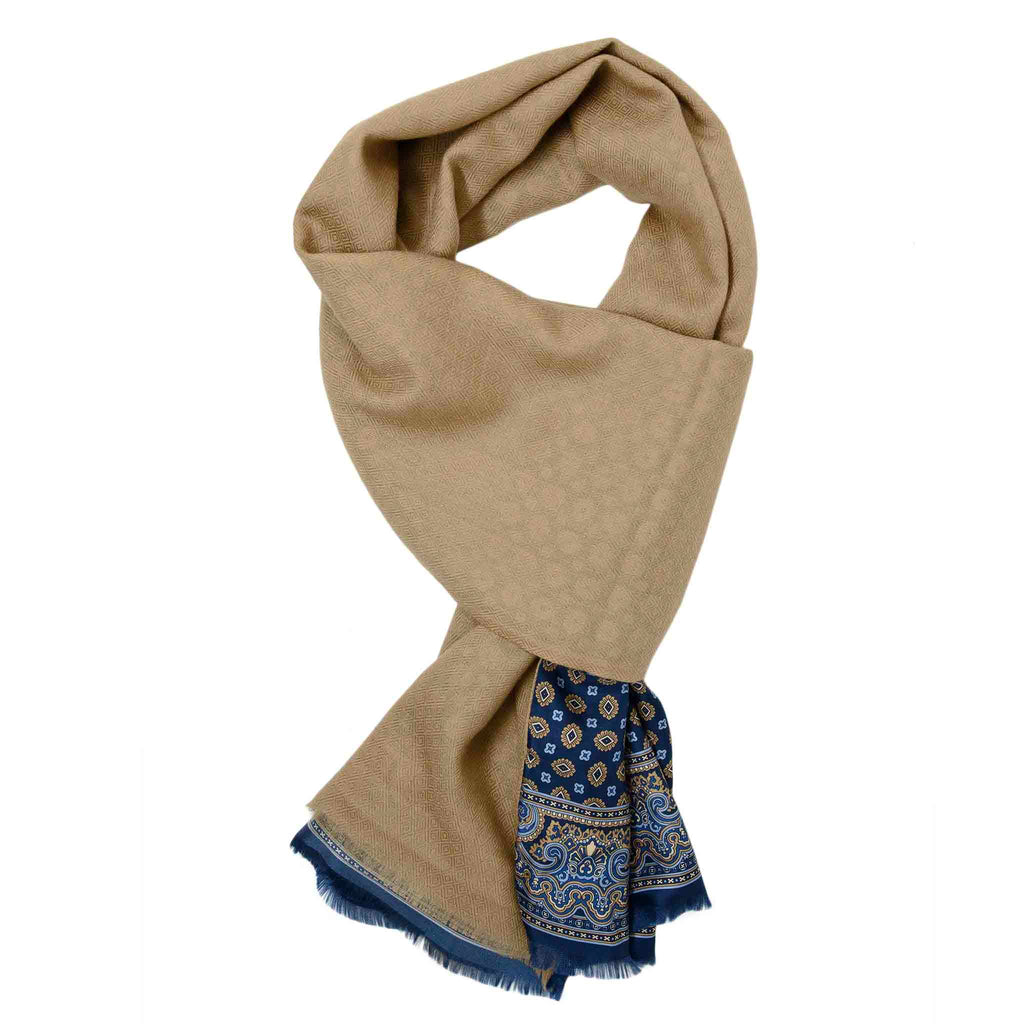 Blue and Cream Geometric Cashmere Scarf Serà Fine Silk
