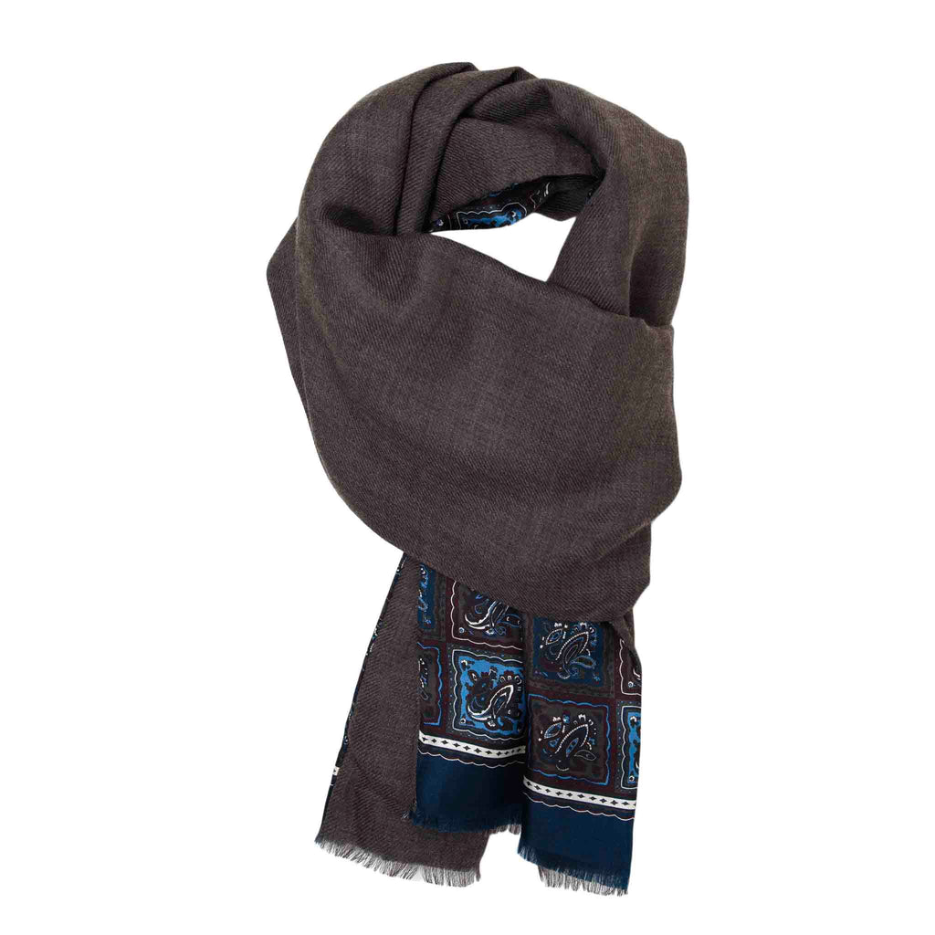Blue and Brown Mosaic Cashmere Scarf Serà Fine Silk