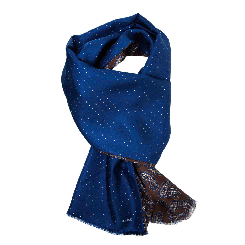 Blue and Brown Paisley Cashmere Scarf Serà Fine Silk