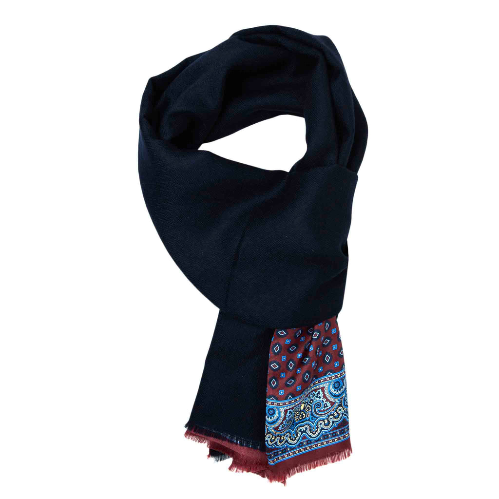 Burgundy and Black Geometric Cashmere Scarf Serà Fine Silk