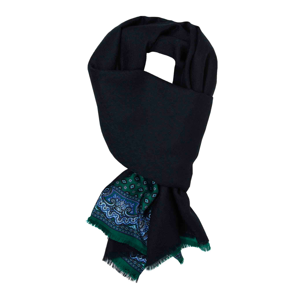 Green and Black Geometric Cashmere Scarf Serà Fine Silk