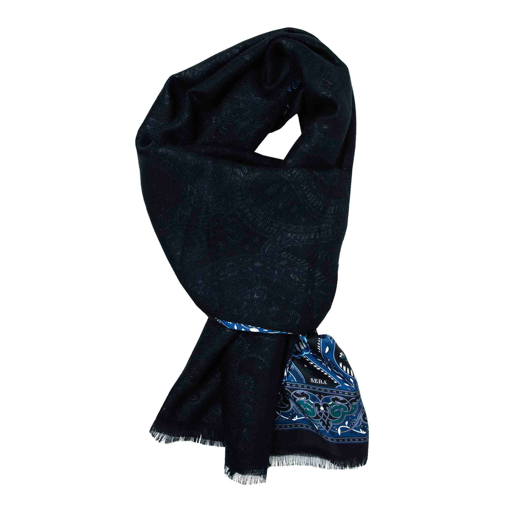 Navy and Blue Cashmere Scarf Serà Fine Silk