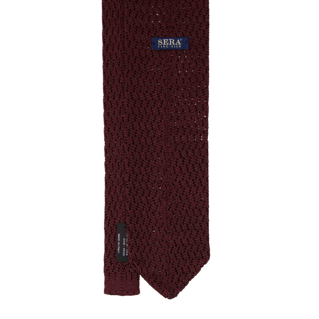 Burgundy Zig Zag V Point Knitted Silk Tie Serà Fine Silk