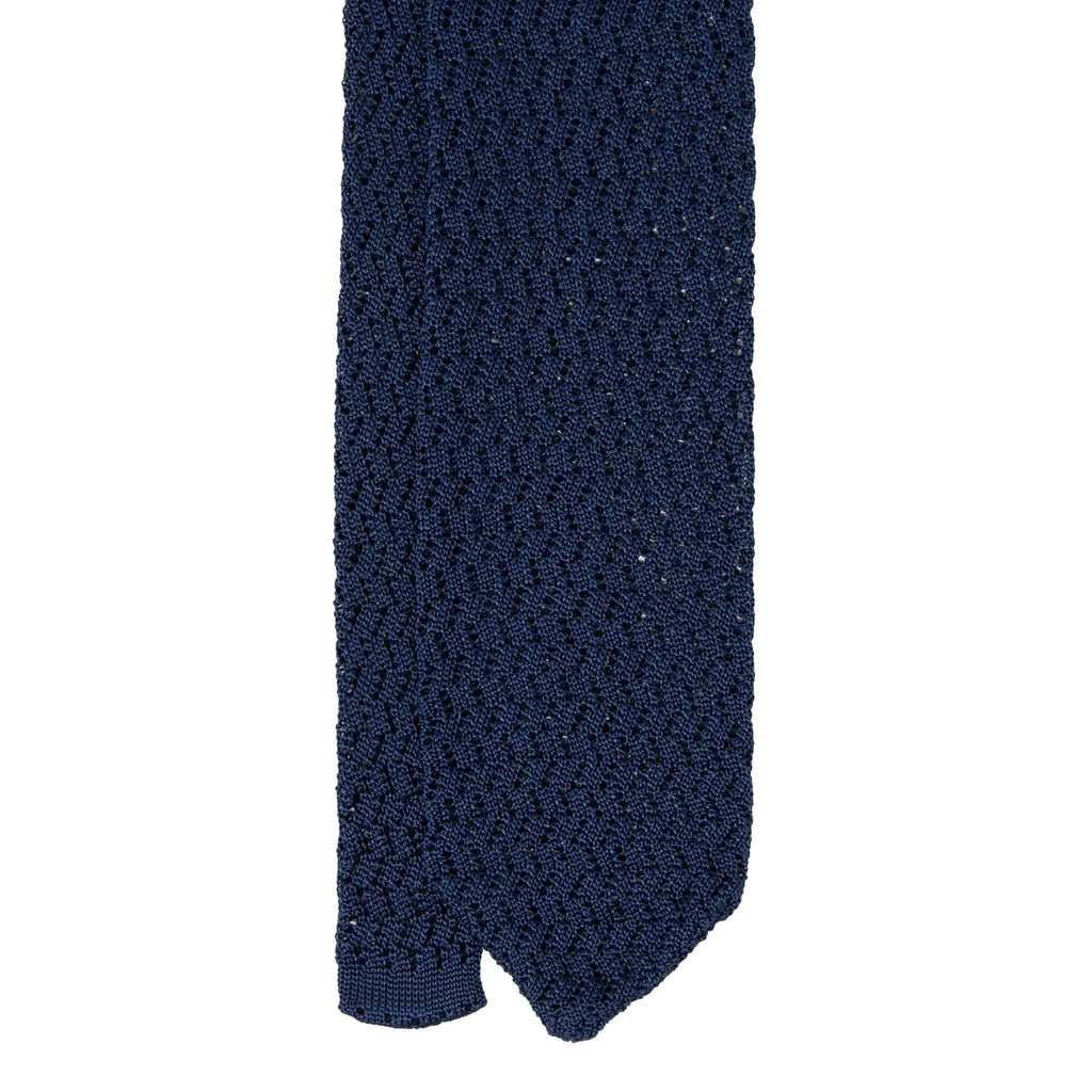 Navy Blue Zig Zag V Point Knitted Tie Serà Fine Silk