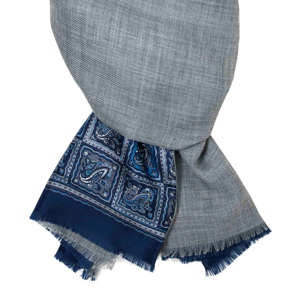 Blue and Grey Mosaic Cashmere Scarf Serà Fine Silk