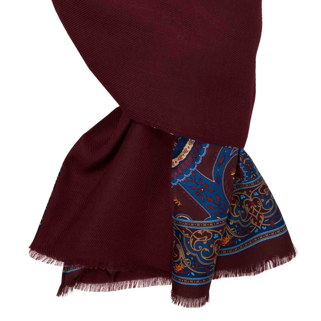 Blue and Burgundy Cashmere Scarf Serà Fine Silk