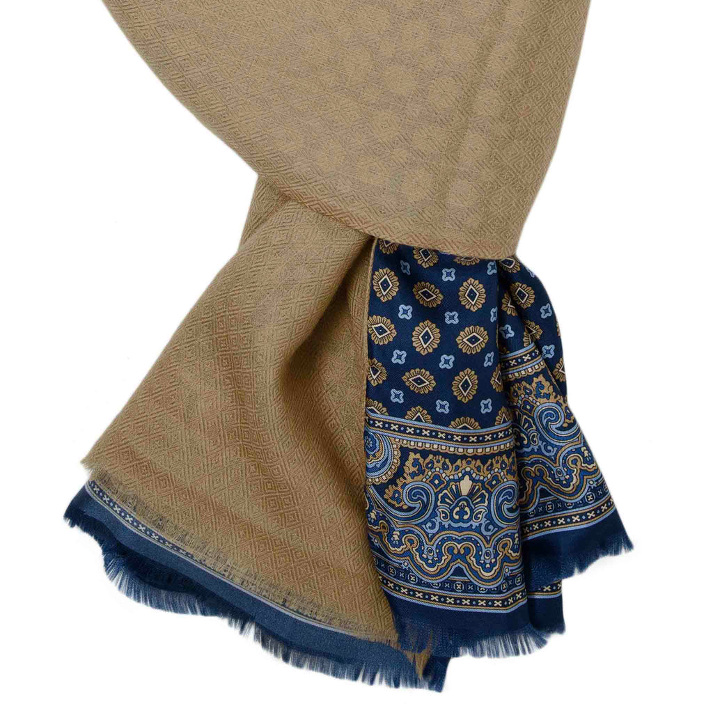 Blue and Cream Geometric Cashmere Scarf Serà Fine Silk