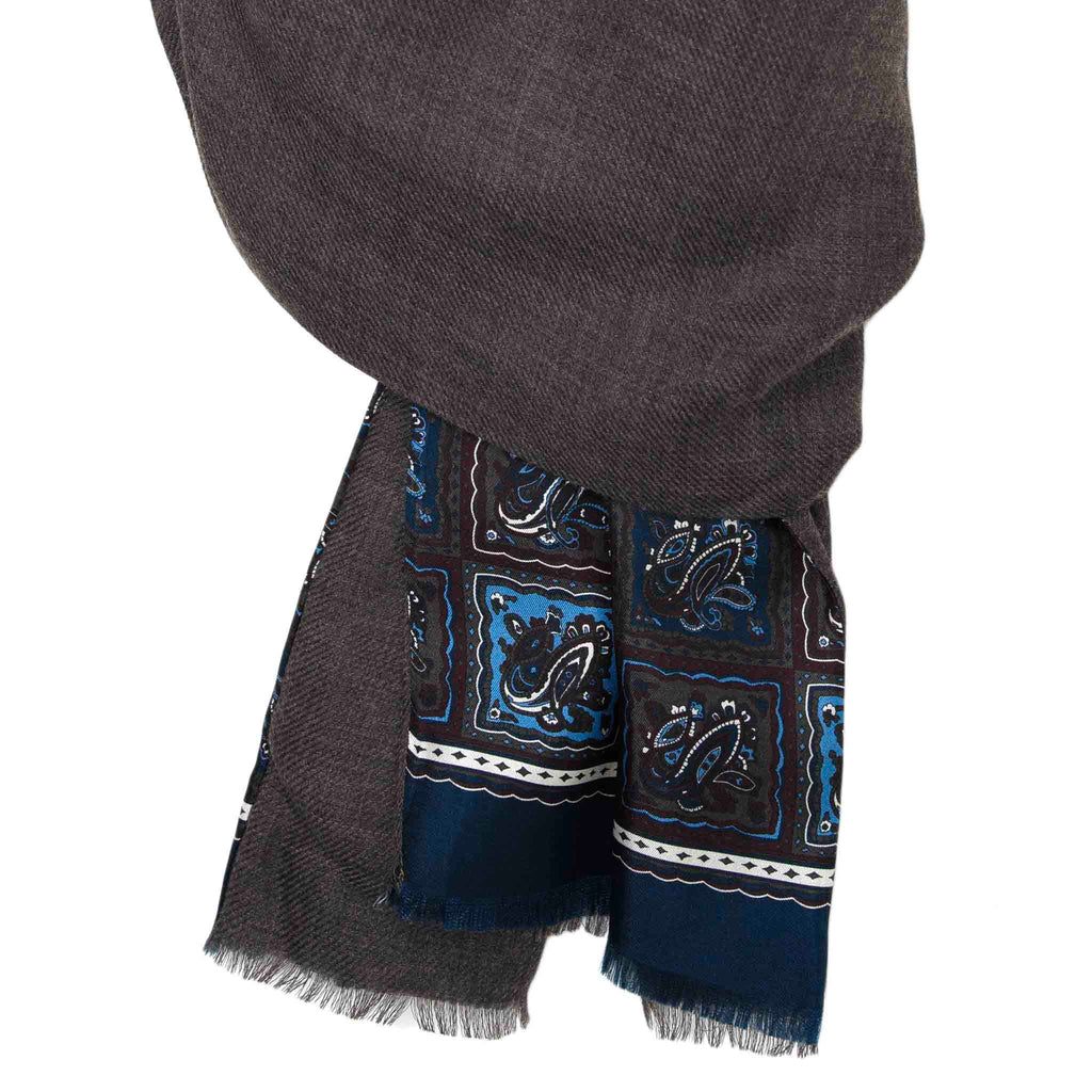 Blue and Brown Mosaic Cashmere Scarf Serà Fine Silk