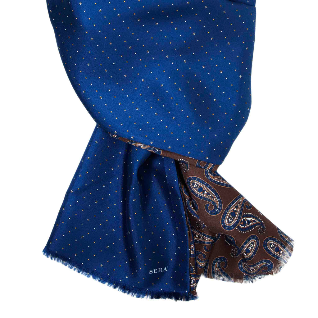 Blue and Brown Paisley Cashmere Scarf Serà Fine Silk