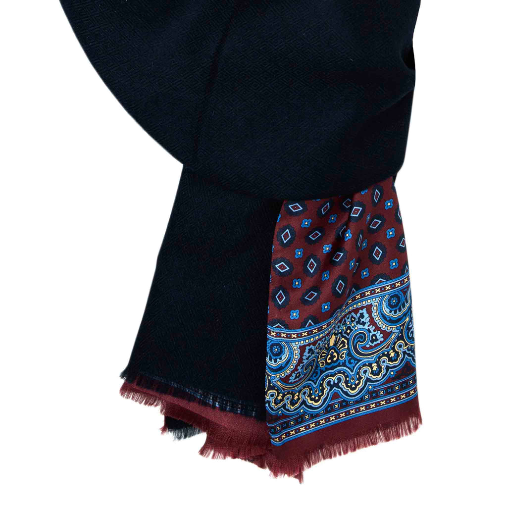 Burgundy and Black Geometric Cashmere Scarf Serà Fine Silk