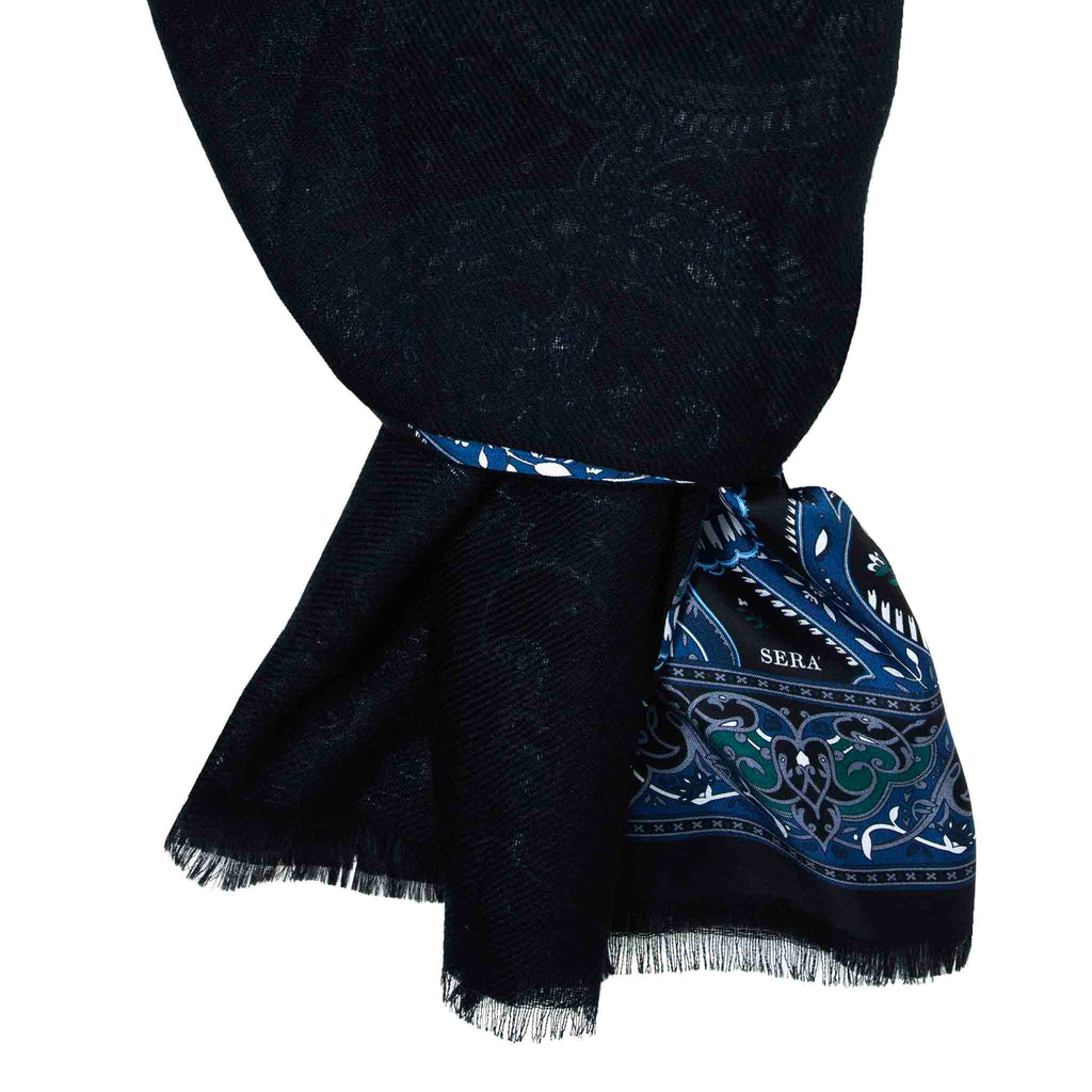 Navy and Blue Cashmere Scarf Serà Fine Silk
