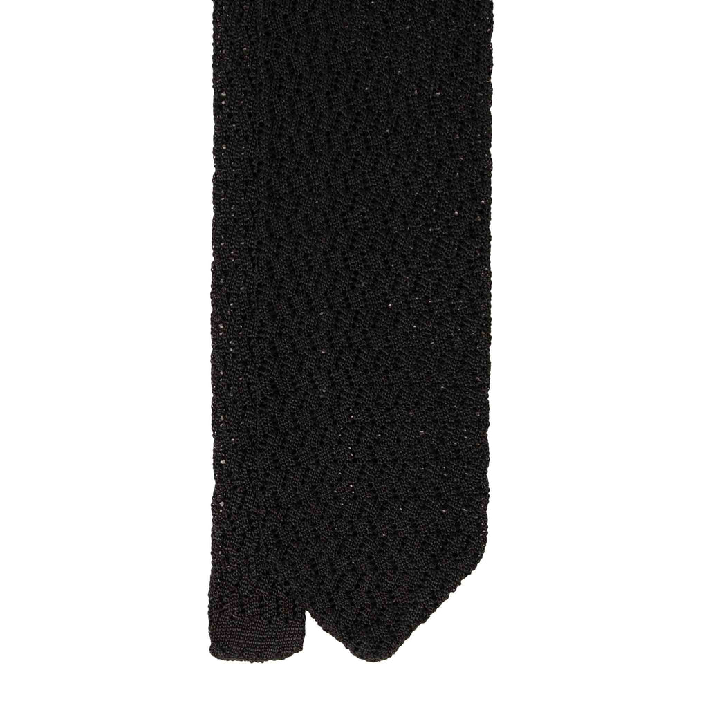 Black Zig Zag V Point Knitted Silk Tie Serà Fine Silk