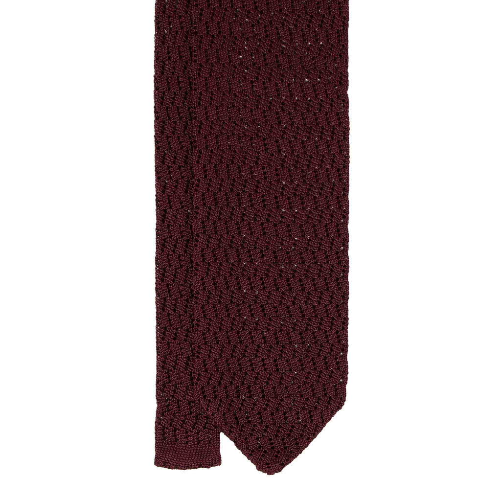 Burgundy Zig Zag V Point Knitted Silk Tie Serà Fine Silk