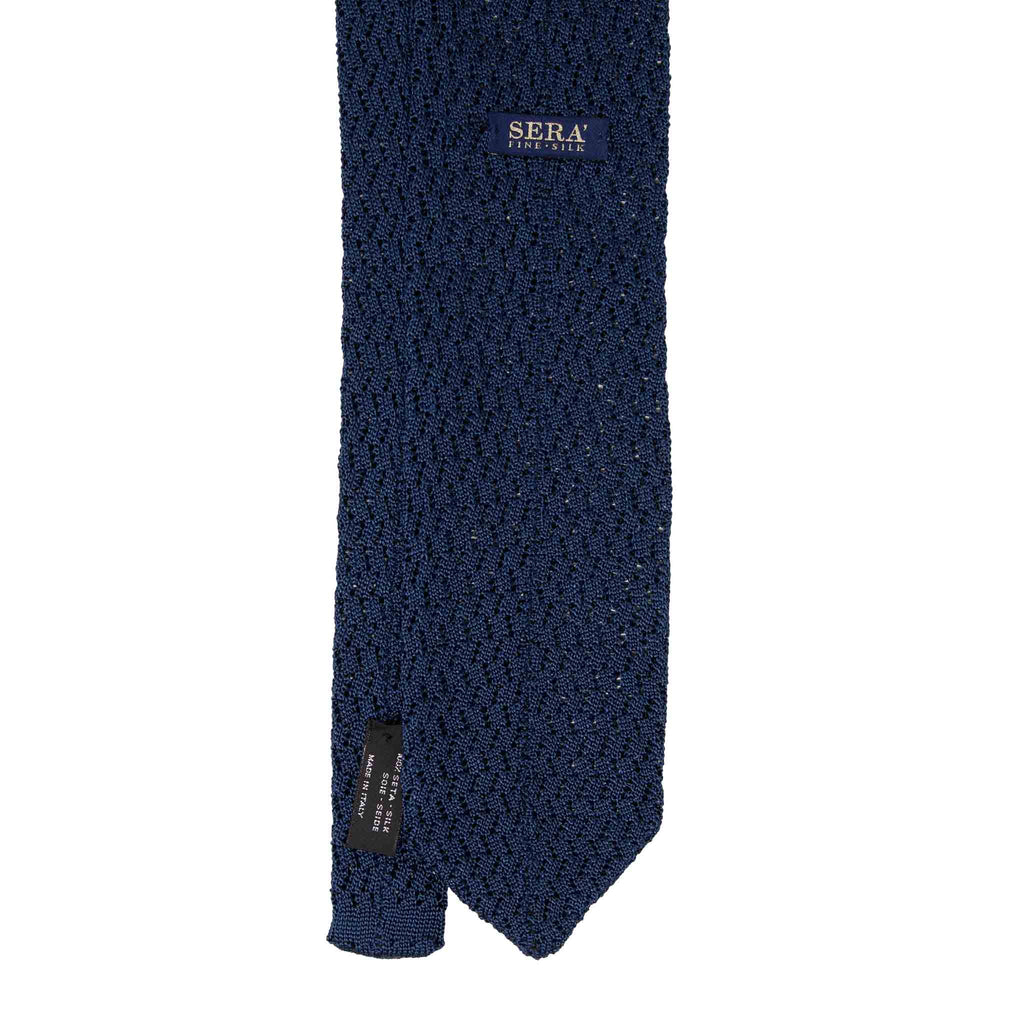 Navy Blue Zig Zag V Point Knitted Tie Serà Fine Silk