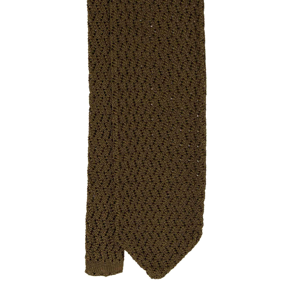 Olive Green Zig Zag V Point Knitted Silk Tie - sera fine silk