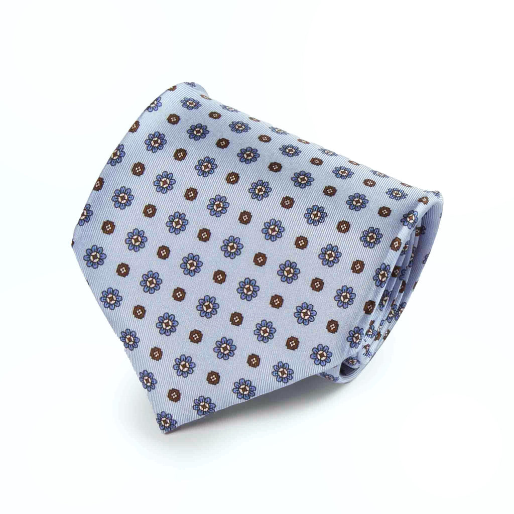 Light Blue and Brown Flowers Paisley Silk Tie Serà Fine Silk