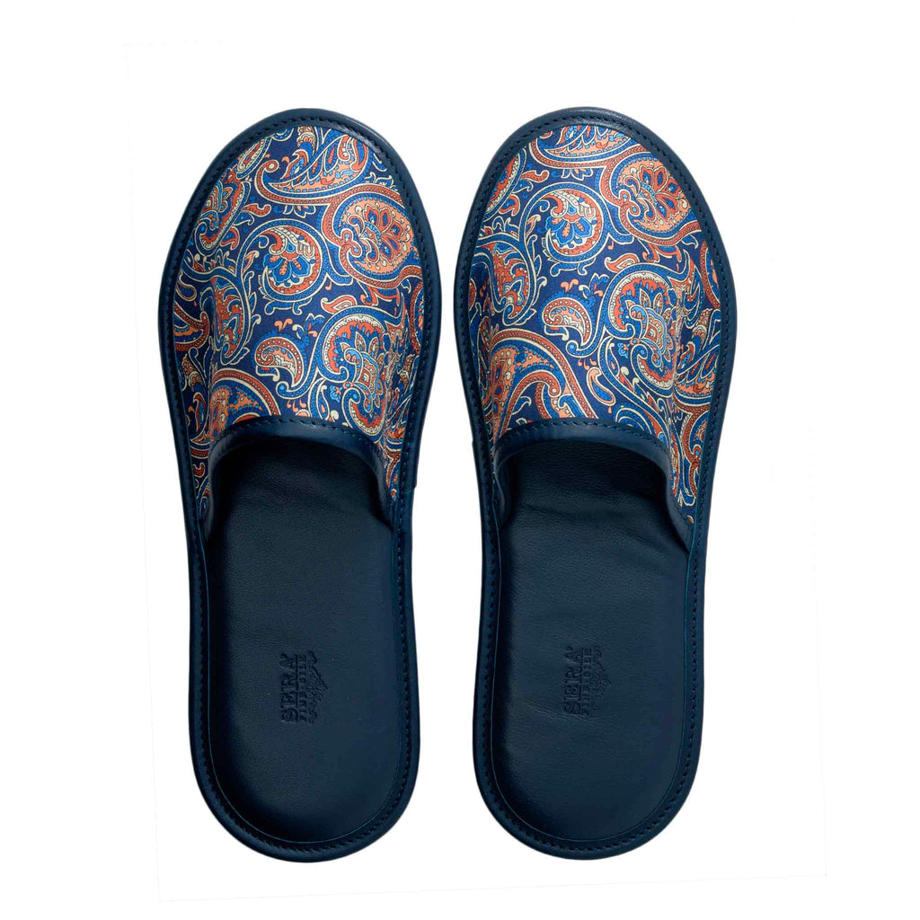 Blue And Orange Silk And Leather Slippers Serà Fine Silk