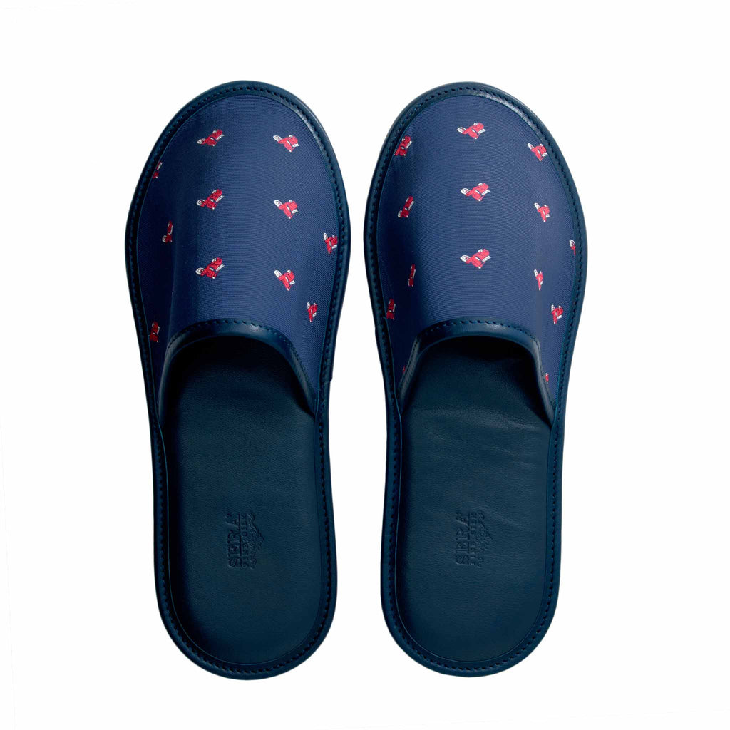 Blue with Red Mini Vespa Silk And Leather Slippers Serà Fine Silk